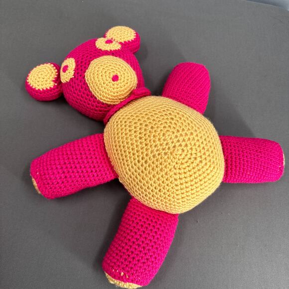 Hand Crochet Teddy Bear Plush Blanket Set Stuffed Animal Afghan Pink Blue Retro - Picture 10 of 16